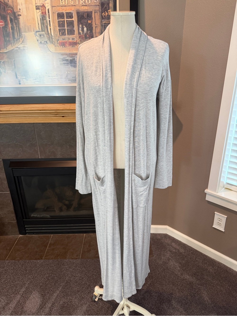 Lou & Grey Light Gray Long Open-Front Cardigan